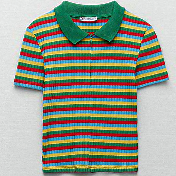 Zara | Multicolored Striped Ribbed Polo - Picture 1 of 13